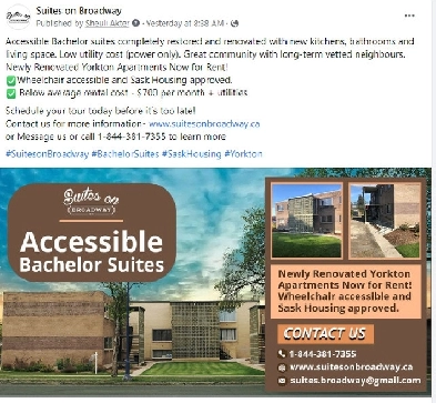 Accessible Bachelor Suites in Yorkton, SK. Image# 1