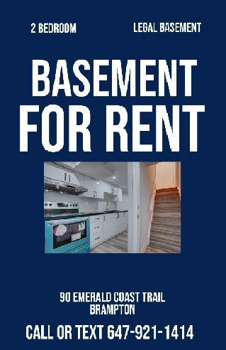 2 Bedroom Legal Basement in Brampton with separate Entrance