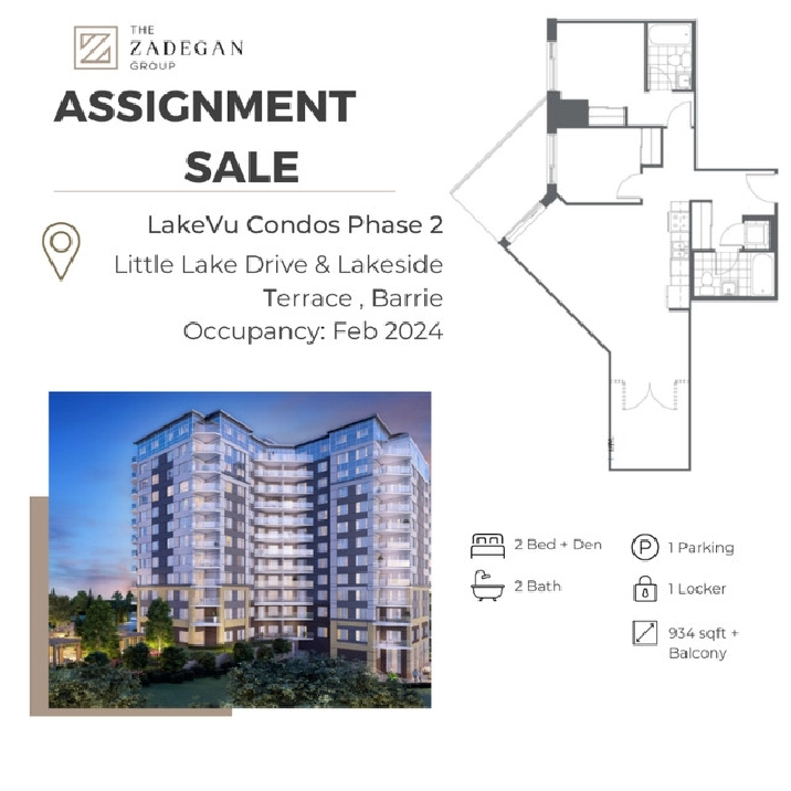 LAKE VIEW UNIT LARGE 2 BED FOR $649K IN BARRIE - ASSIGNMENT in City of Toronto,ON - Condos for Sale