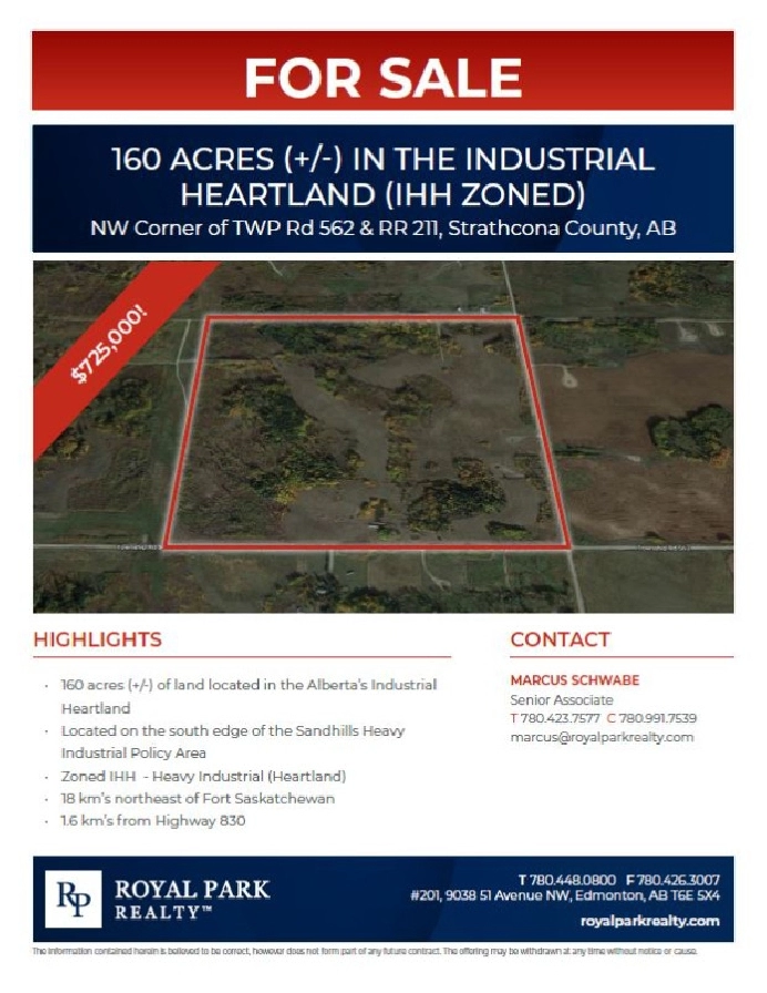 160 ACRES ( /-) INDUSTRIAL HEARTLAND in Edmonton,AB - Land for Sale