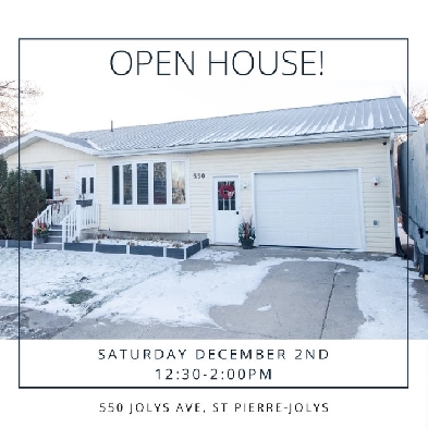 OPEN HOUSE SAT Dec 2nd 1230-2pm 550 Jolys Avenue E, St Pierre Image# 1