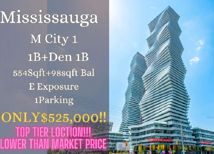 DT Mississauga 1B 1Den, 1B Mcity Condo Assignment ONLY $489,990 in City of Toronto,ON - Condos for Sale