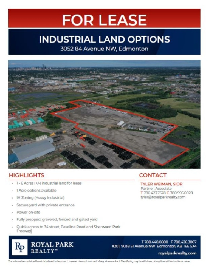 INDUSTRIAL LAND OPTIONS in Edmonton,AB - Land for Sale