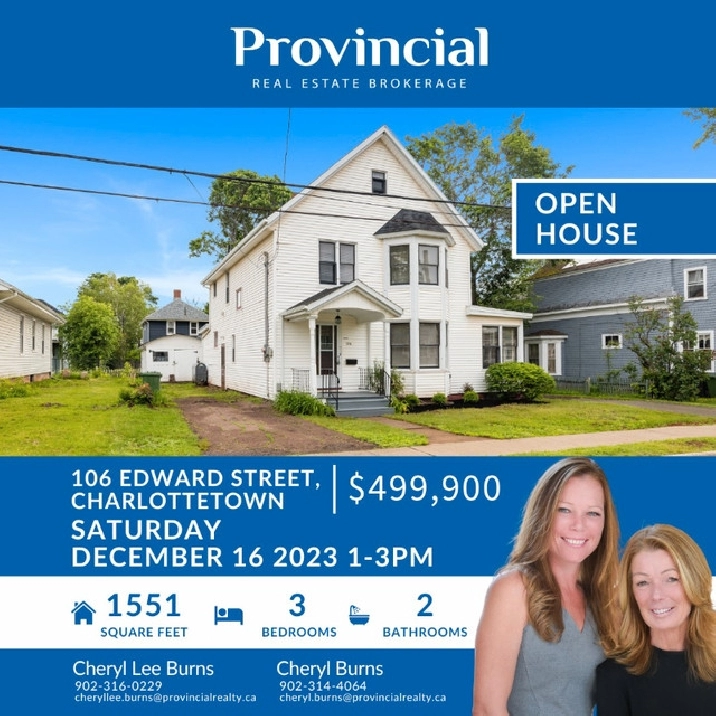 OPEN HOUSE - 106 Edward St. Saturday, December 16th 1-3 pm in Charlottetown,PE - Houses for Sale