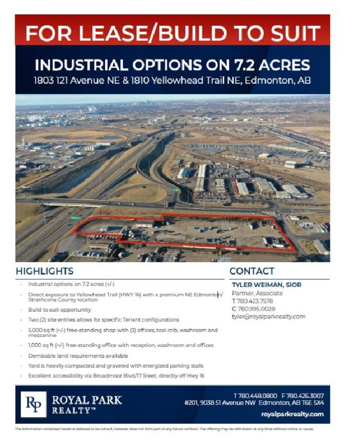 INDUSTRIAL OPTIONS ON 7.2 ACRES in Edmonton,AB - Land for Sale