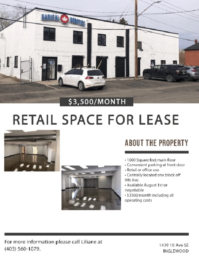 INGLEWOOD RETAIL SPACE FOR LEASE 3500 in Calgary,AB Commercial & Office Space for Rent