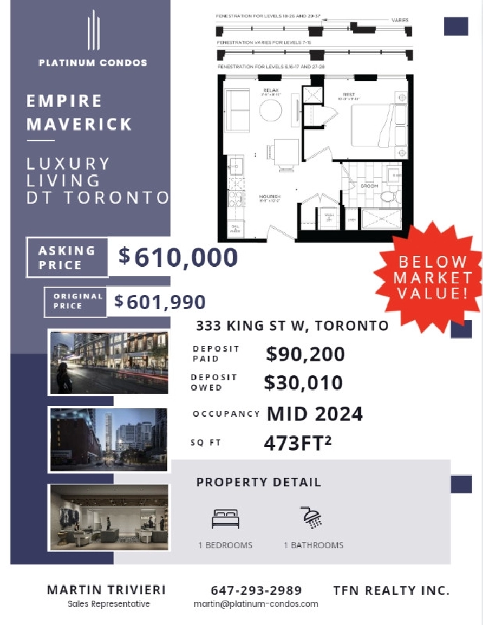 LUXURY EMPIRE MAVERICK 1 BEDROOM ASSIGNMENT - DIRECT BUYERS ONLY in City of Toronto,ON - Condos for Sale