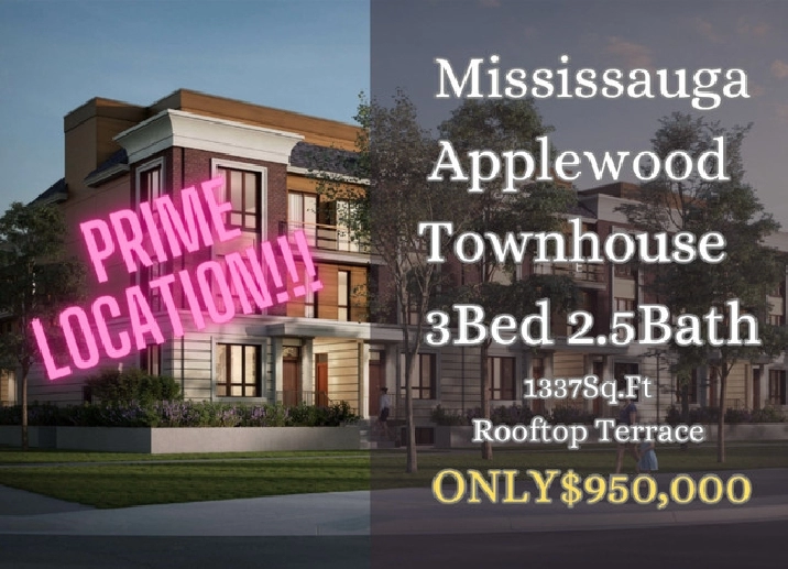 楼花转让 | Applewood Towns 3Bed 2Bath 2Parking ONLY $950,000!! in City of Toronto,ON - Houses for Sale
