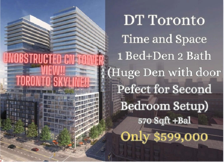 DT TORONTO | Time and Space 1Bed Huge Den 2Bath ONLY $599,000 in City of Toronto,ON - Condos for Sale