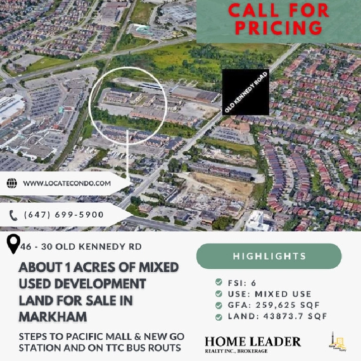 About 1 Acres of Mixed Used Development Land in Markham, ON in City of Toronto,ON - Land for Sale