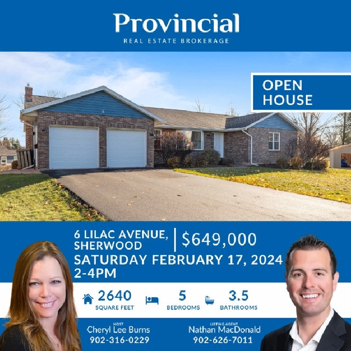 OPEN HOUSE: 6 Lilac Ave. Saturday, February 17th, 2-4 pm in Charlottetown,PE - Houses for Sale