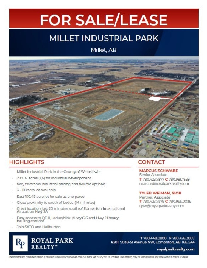 MILLET INDUSTRIAL LAND in Edmonton,AB - Land for Sale