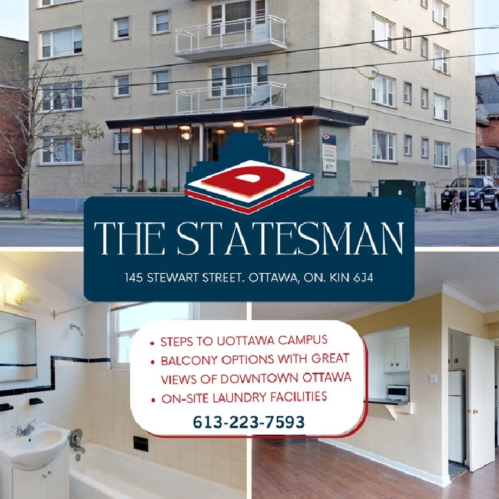 May 2024 Bachelor/Studio in Sandy Hill steps to uOttawa in Ottawa,ON - Apartments & Condos for Rent