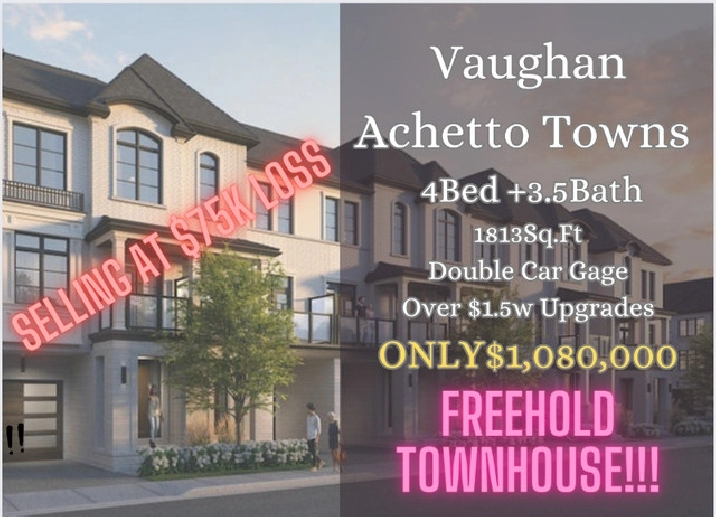 DISTRESS SALE‎‎ Selling at 75K LOSS Archetto Town In Vaughan in