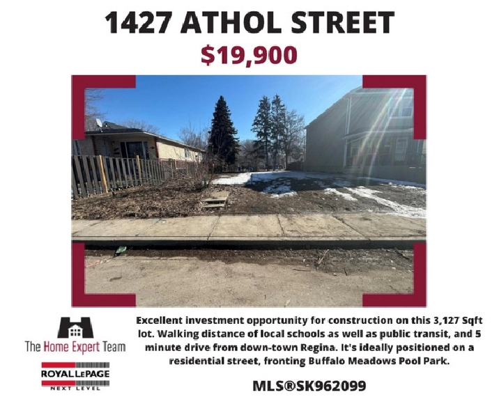 1427 Athol St- Excellent Building Opportunity In Washington Park in Regina,SK - Land for Sale