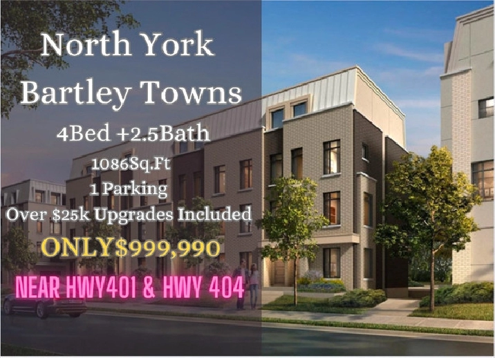 楼花转让 | Bartley Towns 4Bed 2.5 Bath ONLY $999,990!! in City of Toronto,ON - Houses for Sale