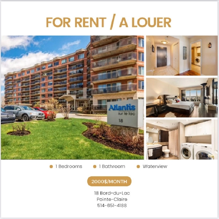 Condo à Louer Pointe-Claire in City of Montréal,QC - Apartments & Condos for Rent