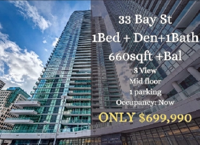 33 Bay St | 1Bed   Den 1Bath ONLY $699,990!! Image# 1
