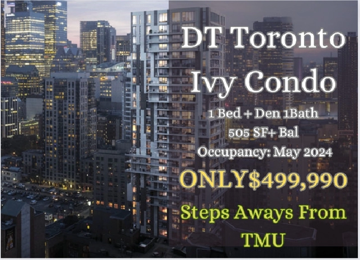 DT Toronto High Floor IVY Condo 1Bed Den 1Bath ONLY $499,990!! in City of Toronto,ON - Condos for Sale
