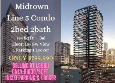 Midtown Toronto | Line 5 2B 2B with parking For ONLY $799,990 Image# 1