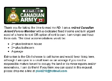 ARMY VETERAN: WANTED HOUSE TO RENT Image# 1