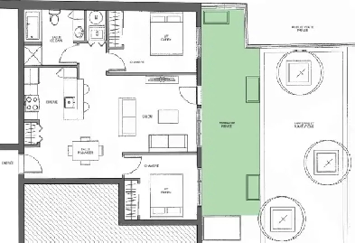 Condo 4 ½ Semi-Meublé, 2 chambres, Terrasse privée et Locker. À Image# 1