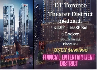 DT Toronto Highfloor 2B2B Theater District Assignment ONLY $699k Image# 1
