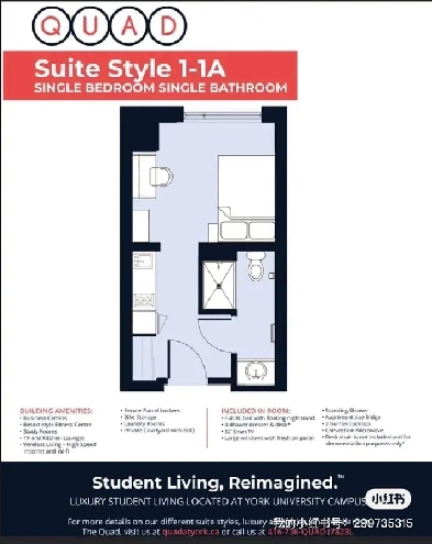 Subleasing a studio in quad student residence Image# 1
