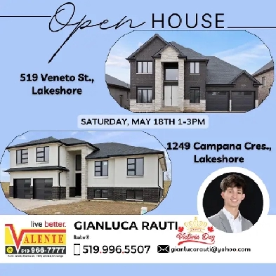 OPEN HOUSE SATURDAY MAY 18th 1-3pm 519 Veneto St, Lakeshore ON Image# 1
