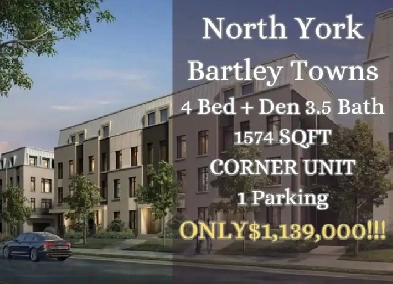 North York Bartley Towns 4Bed   Den 3.5 Bath ONLY$1,139,000 Image# 1