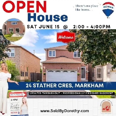 OPEN HOUSE - Sat June 15 @ 2-4pm '24 Stather Cres, Markham' Image# 1