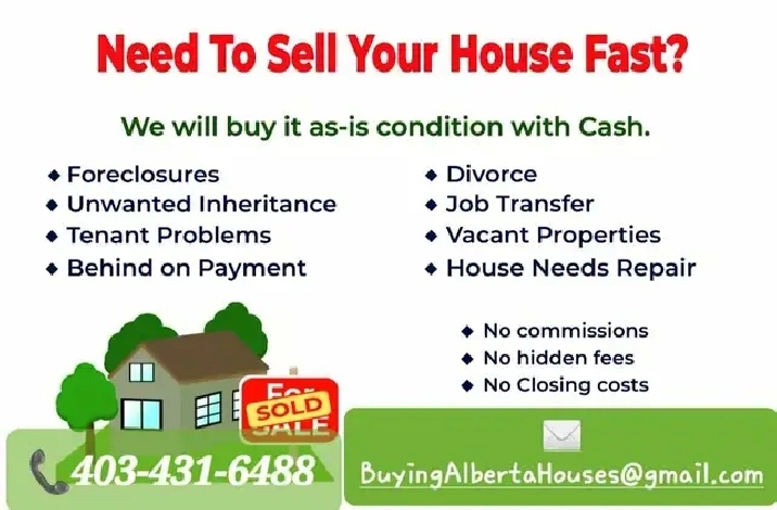 No Commissions No Fees Sell As Is Condition Helping Any Situatio in Calgary,AB - Houses for Sale