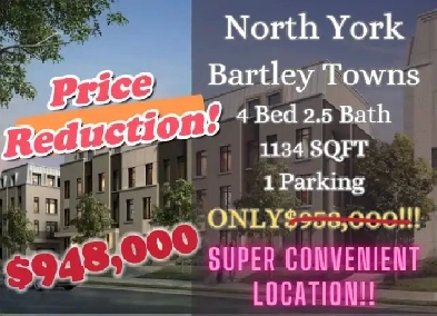 North York townhouse sale- Bartley Towns: 4 Bed 2.5 Bath $948k Image# 1