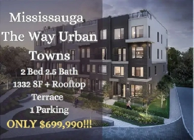 Mississauga The Way Urban Towns 2B 2.5B Assignment ONLY $699k Image# 1