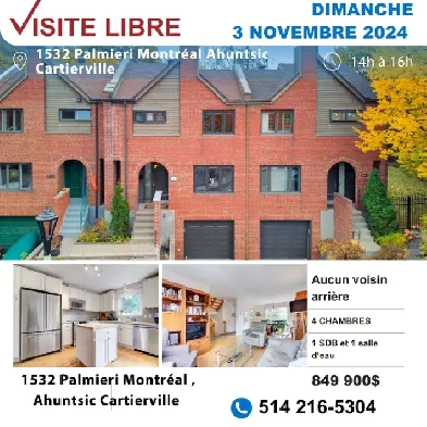 Montréal Cartierville ! Maison de ville à vendre ! Image# 1