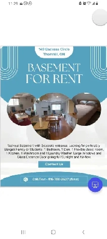 Walkout Basement for Rent.