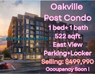 Oakville Post Condo 1b1b under $500k with parking and locker! Image# 1