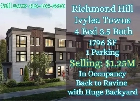 Assignment Deal in Richmond Hill | Ivylea Townhouse!  4 Beds Image# 1