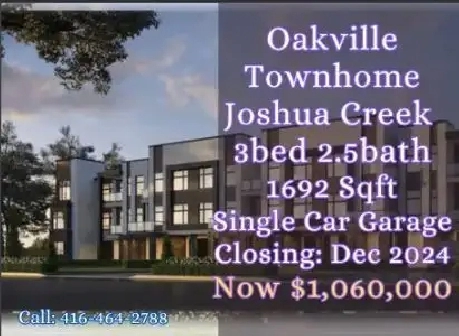 Rare 3-Storey Townhome at Oakville Joshua Creek Only 1.06M in City of Toronto,ON - Condos for Sale