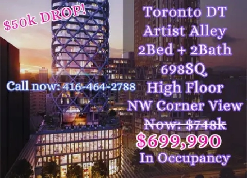 Artist Alley Condo For sale! $699k for 2b2b! High Floor! in City of Toronto,ON - Condos for Sale