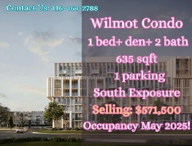 Wilmot Condo in North Oakville 1bed den 2bath ONLY $571,500! Image# 1