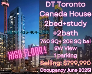 DT Toronto Canada House HIGH FLOOR 2bed study 2bath with parking Image# 1