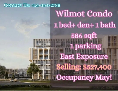 Wilmot Condo in North Oakville 1bed den 1bath ONLY $527,400 Image# 1