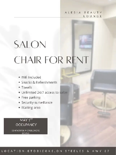 Salon Chair for Rent May 1st Image# 1