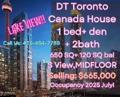 CanadaHouse midfloor LakeView 1bed den 2bath ONLY $665K! Image# 1