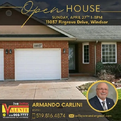 OPEN HOUSE, 11037 Firgrove, Windsor ON, SUN 1-3 Image# 1