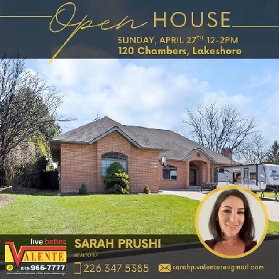 OPEN HOUSE, 120 Chambers, Lakeshore ON, SUN 12-2 Image# 1