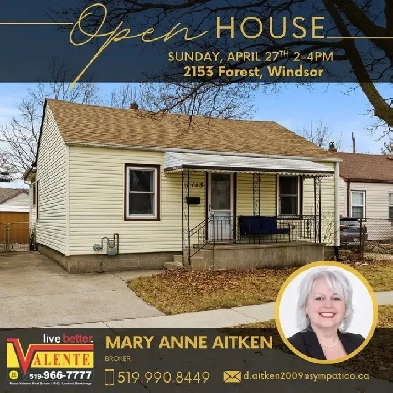 OPEN HOUSE, 2153 Forest, Windsor ON, SUN 1-3 Image# 1