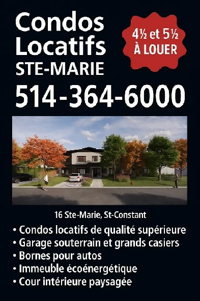 4 et 5 ½ NEUF ST-CONSTANT, GARAGE SOUT, A/C, RUE CALME, JUILLET Image# 6