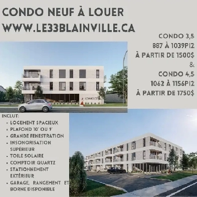Condos locatifs 3,5 _Le 33 Blainville Image# 1